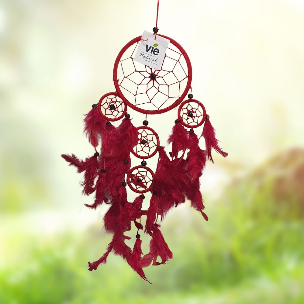 Dream Catcher, 11cm Ring with 4 Smaller Rings, Red - image 4