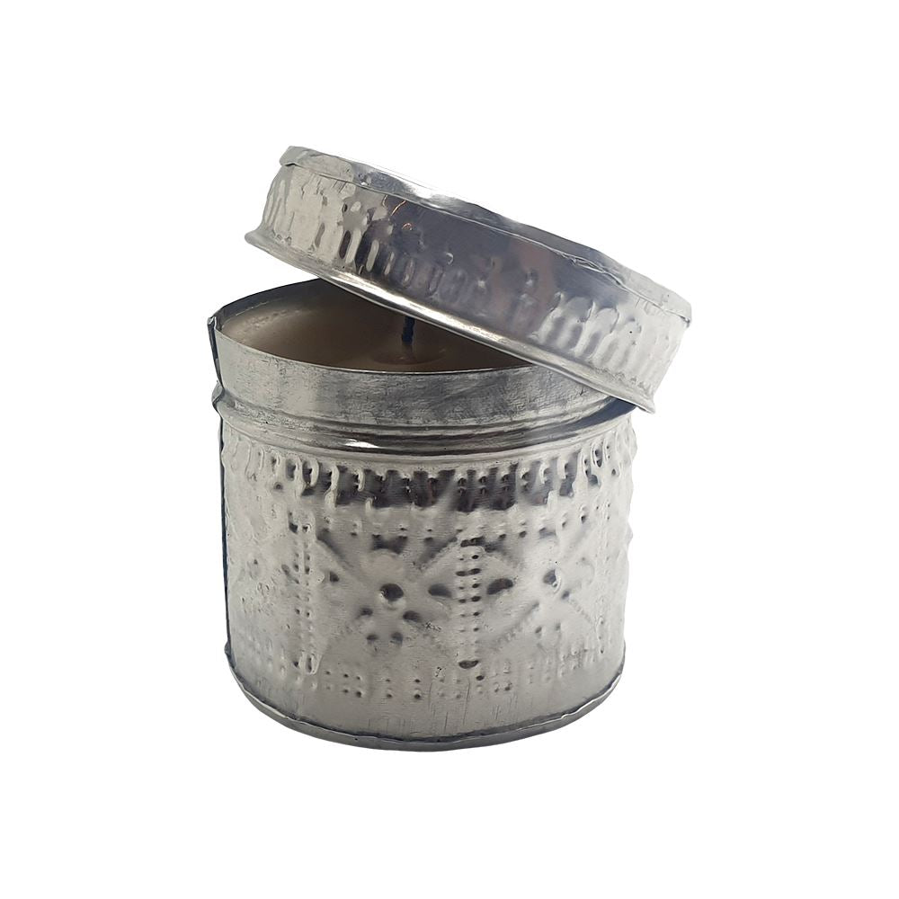 Handmade Candle in a Handmade, Aluminium Container 7x7cm, Frangipani