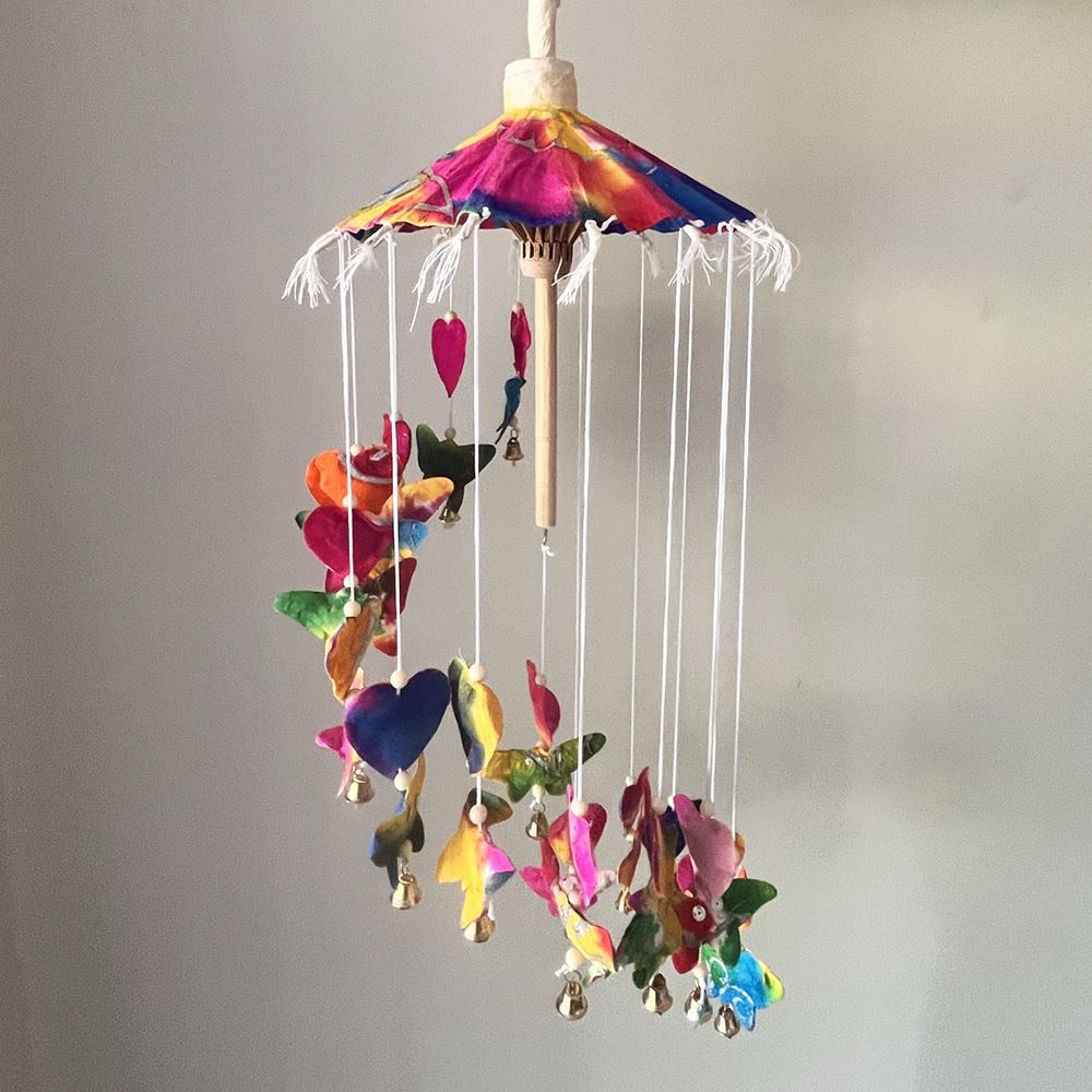 Handmade Mulberry Paper Colourful Heart & Butterfly Mobile, 50x20cm