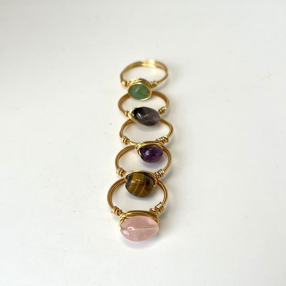 Copper Wire Nugget Ring with Assorted Gemstone, UK Size P