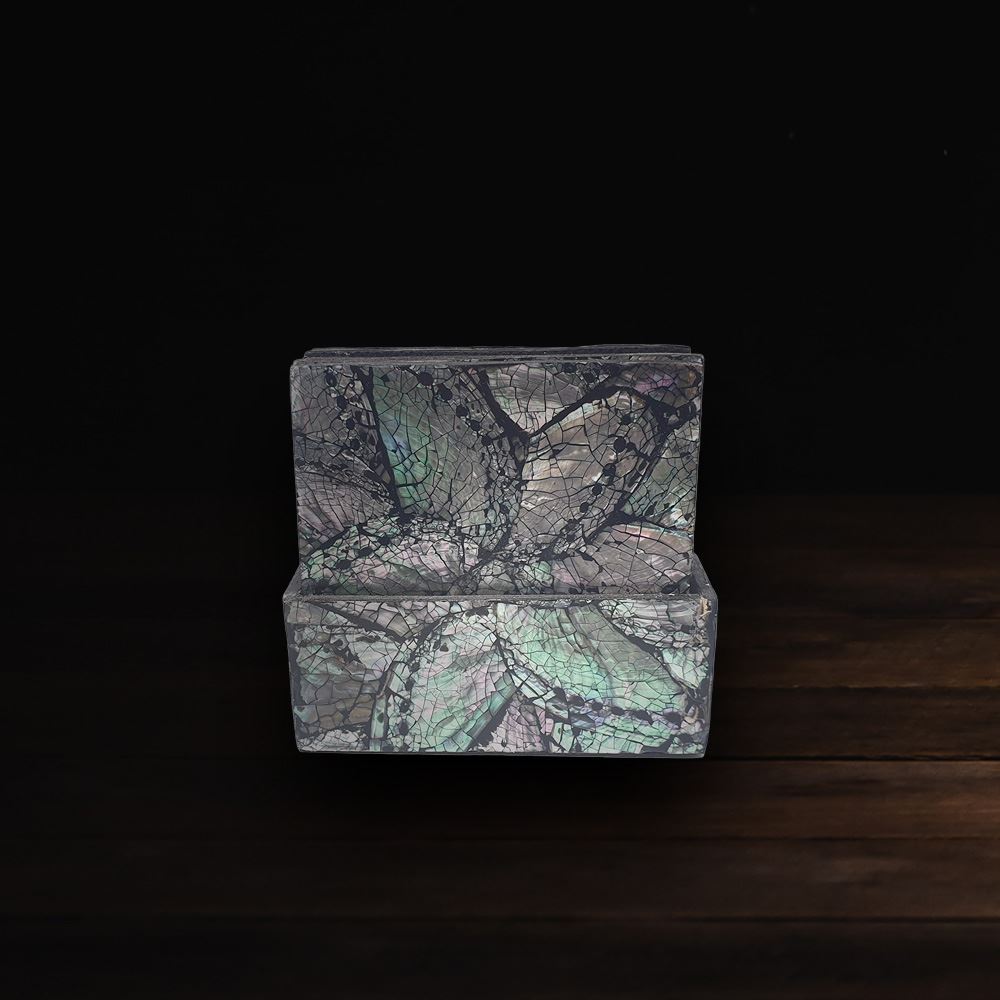 Capiz Inlay Coasters, Black/Silver, 10cm with Box, Set of 6