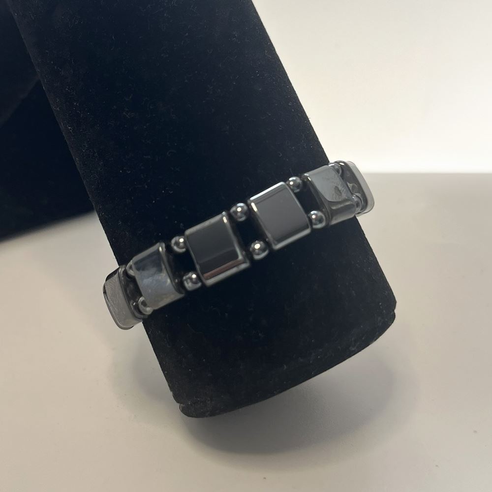 Rectangular and Round Hematite Stretch Bracelet