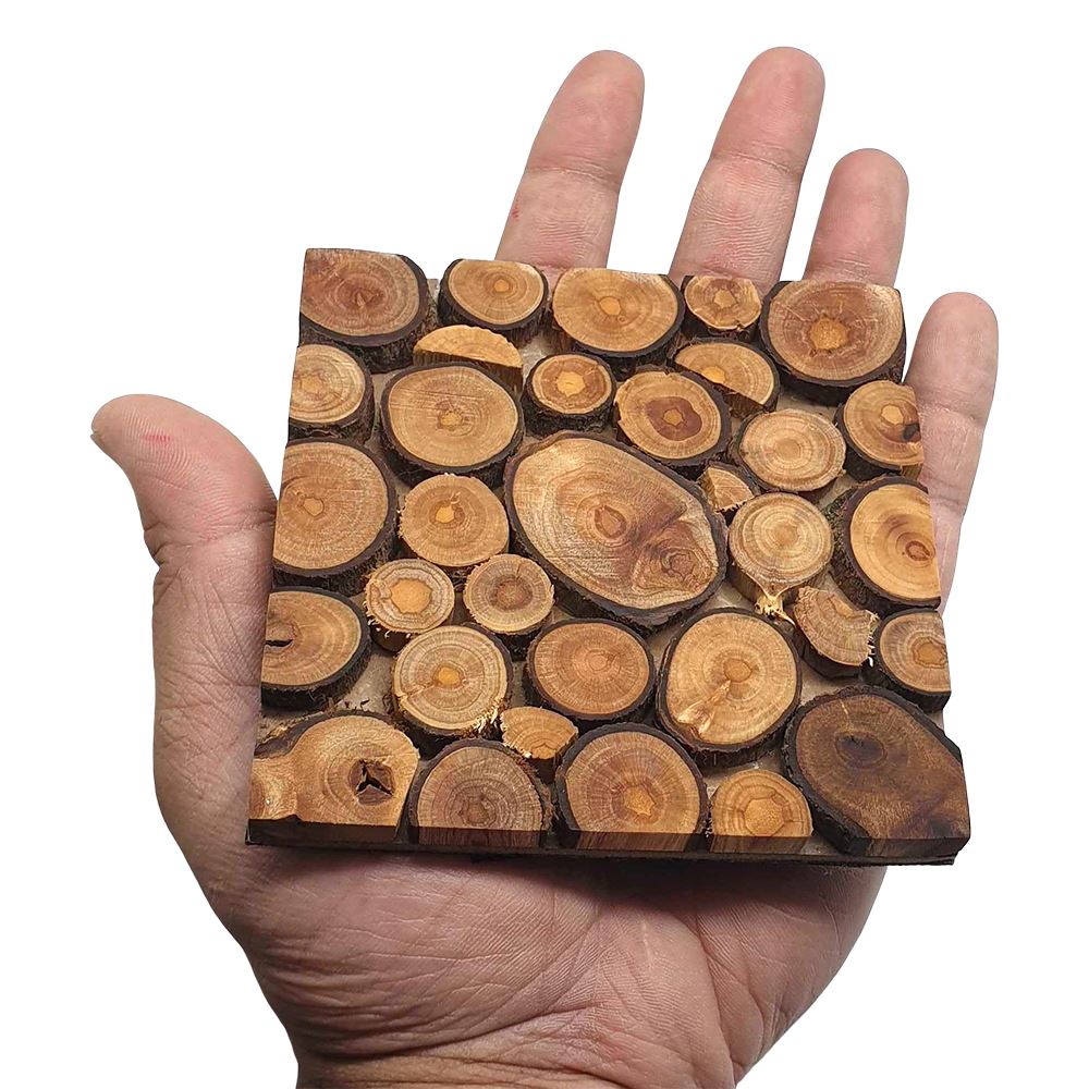 Handmade Sliced Wood Coaster Set, Set of 6, 10 cm, Square