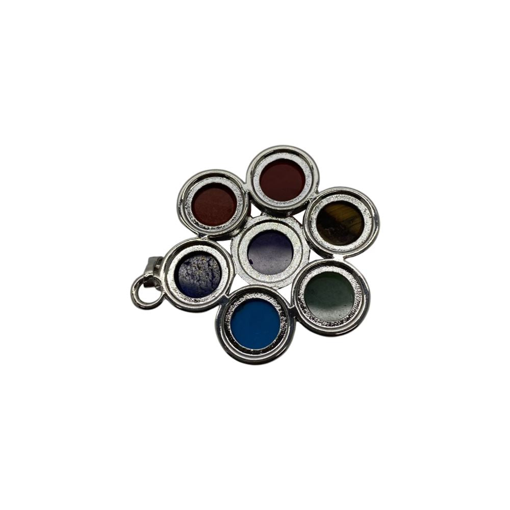 Chakra Jewelry, Flower Brass Gemstone Pendant