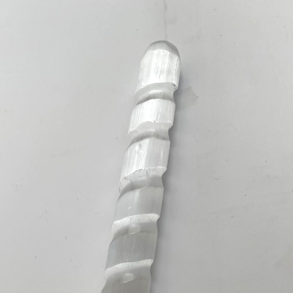 Selenite Wand, Spiral with Pointed Tip, 12cm