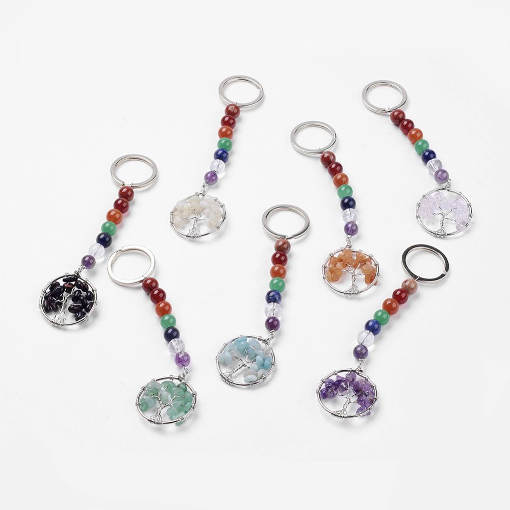 Chakra Jewelry, Mixed Gemstone Tree of Life Keychain