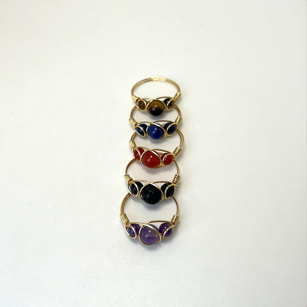 Copper Wire Braid Ring with Assorted Gemstone, UK Size P