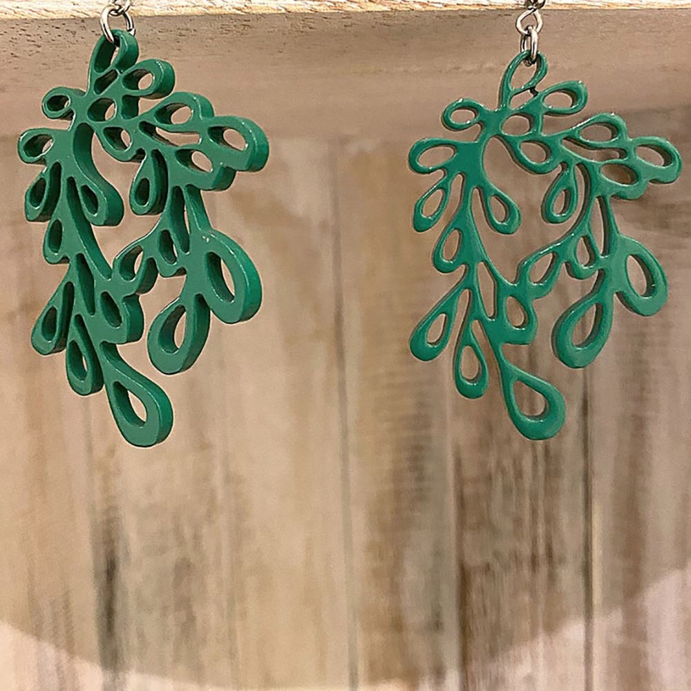 Boho Buffalo Horn Earrings, Lacquered, Green