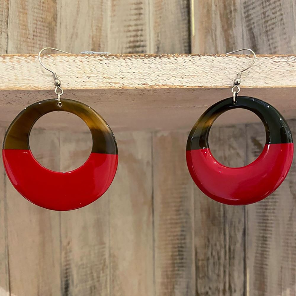 Boho Buffalo Horn Earrings, Lacquered, Round
