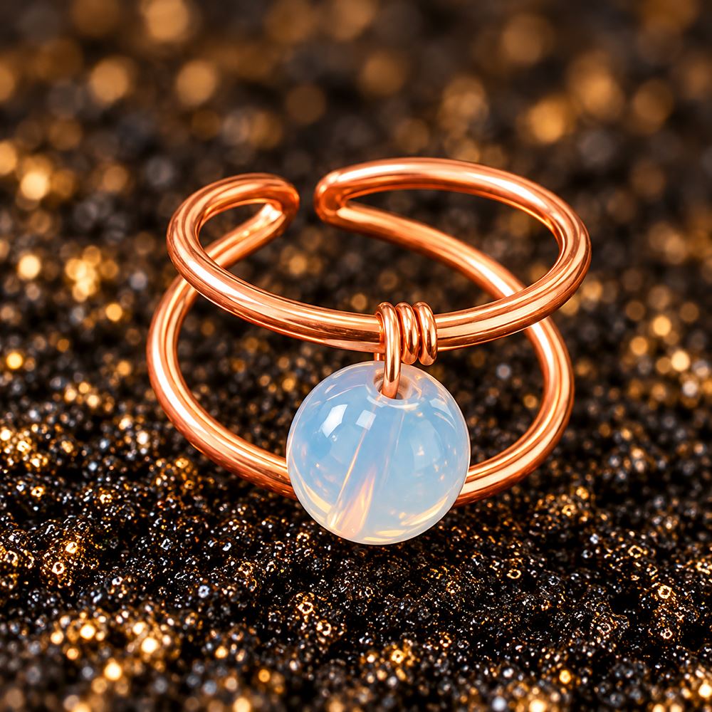 Copper Ring with Polished Stone, Design #07, Opalite