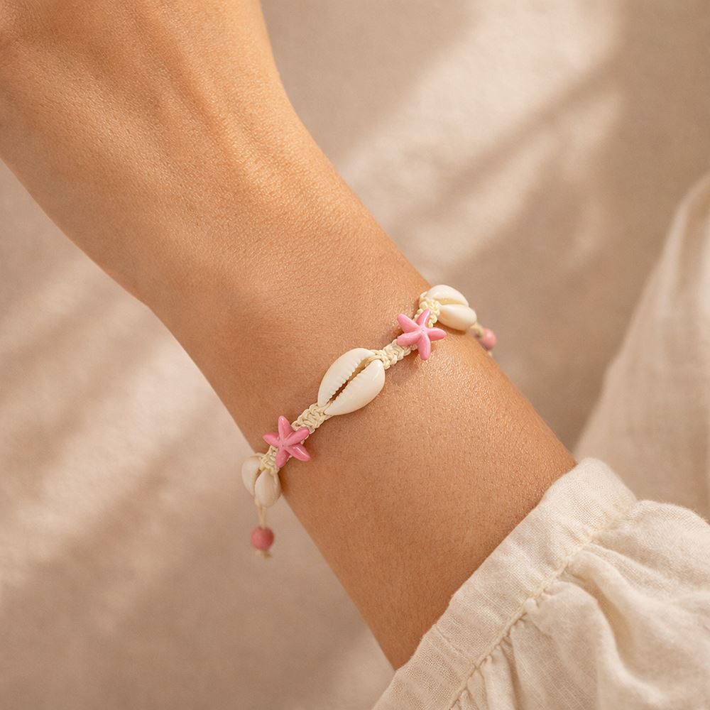 Cowrie Shell & Pink Starfish Bracelet