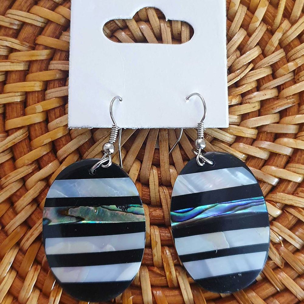 Capiz Shell Earrings, Zebra Oval
