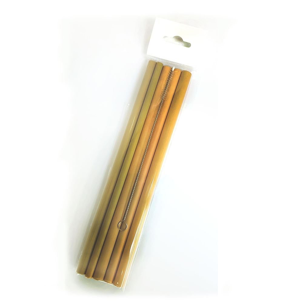 Bamboo Drinking Straws, Set of 5, with a Cleaning Brush