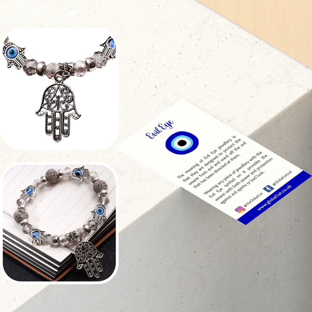 Evil Eye & Hamsa Bracelet, Grey