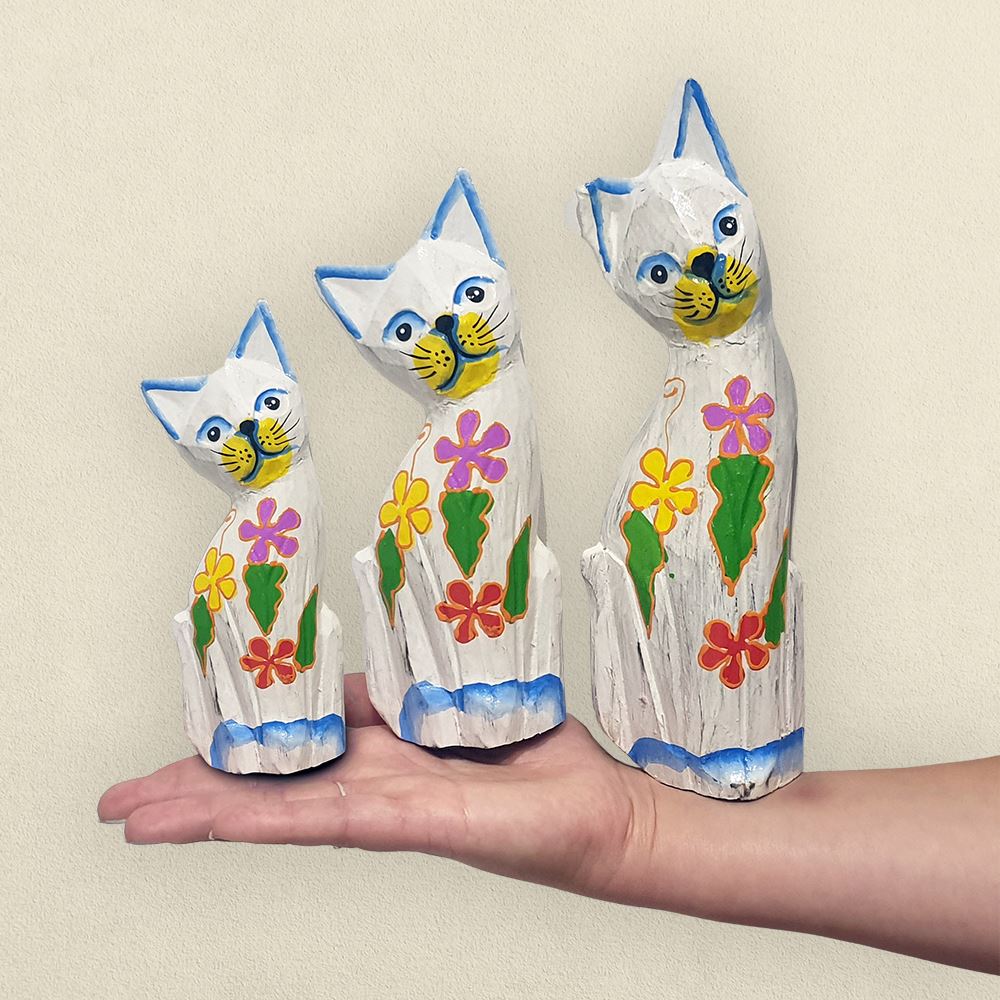 Sexy Cat Carving, White - Set of 3, 20/18/15cm
