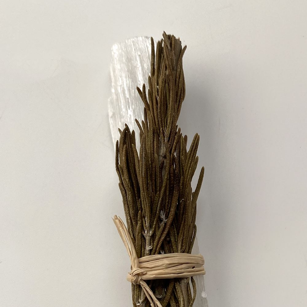 Mini Smudge Cluster, Rosemary with Selenite Wand 4"