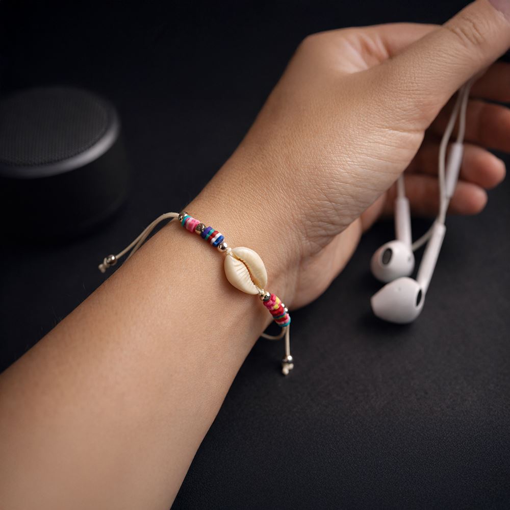Cowrie Shell & Clay Heishi Beads Bracelet, Assorted Colour