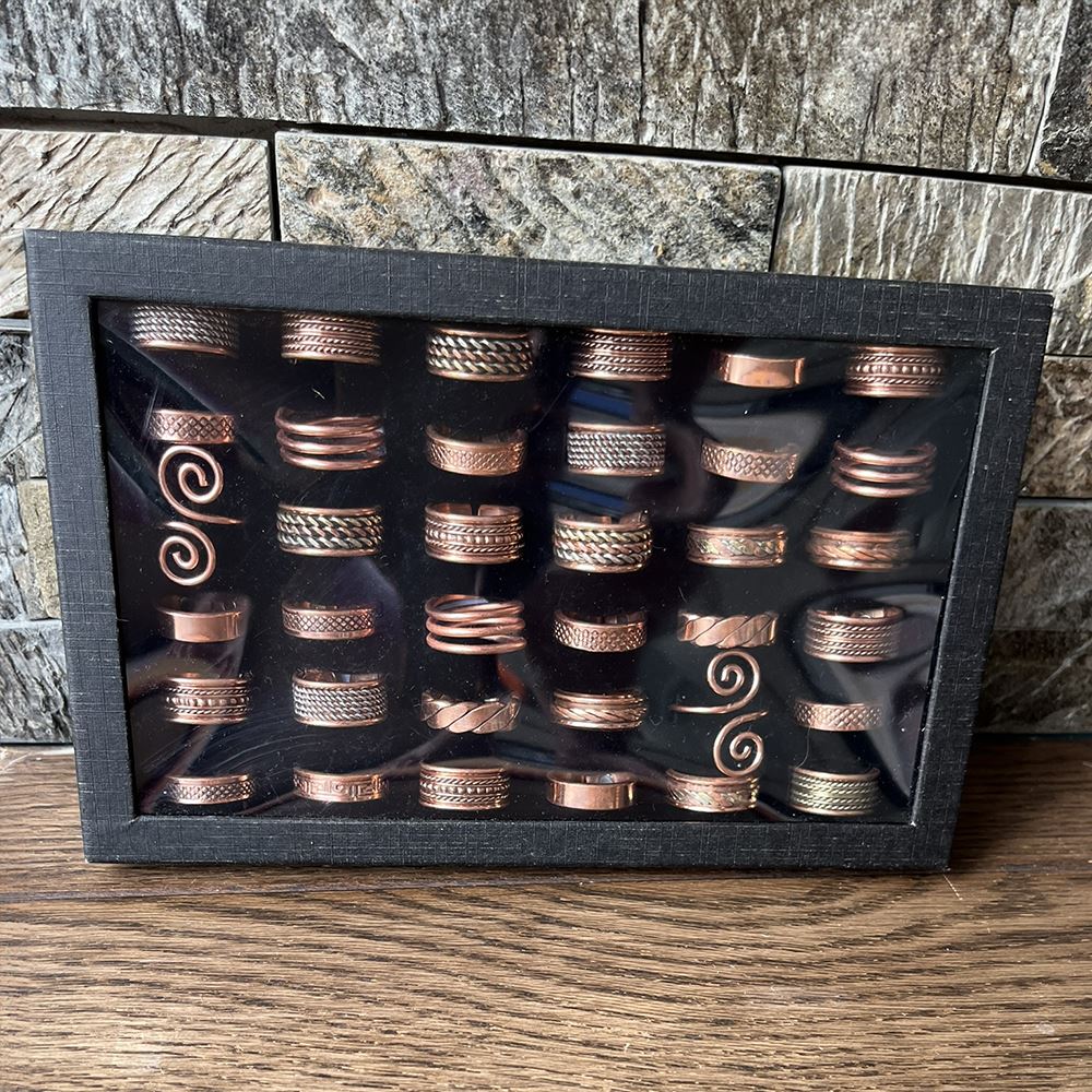 36 Adjustable Copper Rings, Assorted Designs, Foam Display Tray