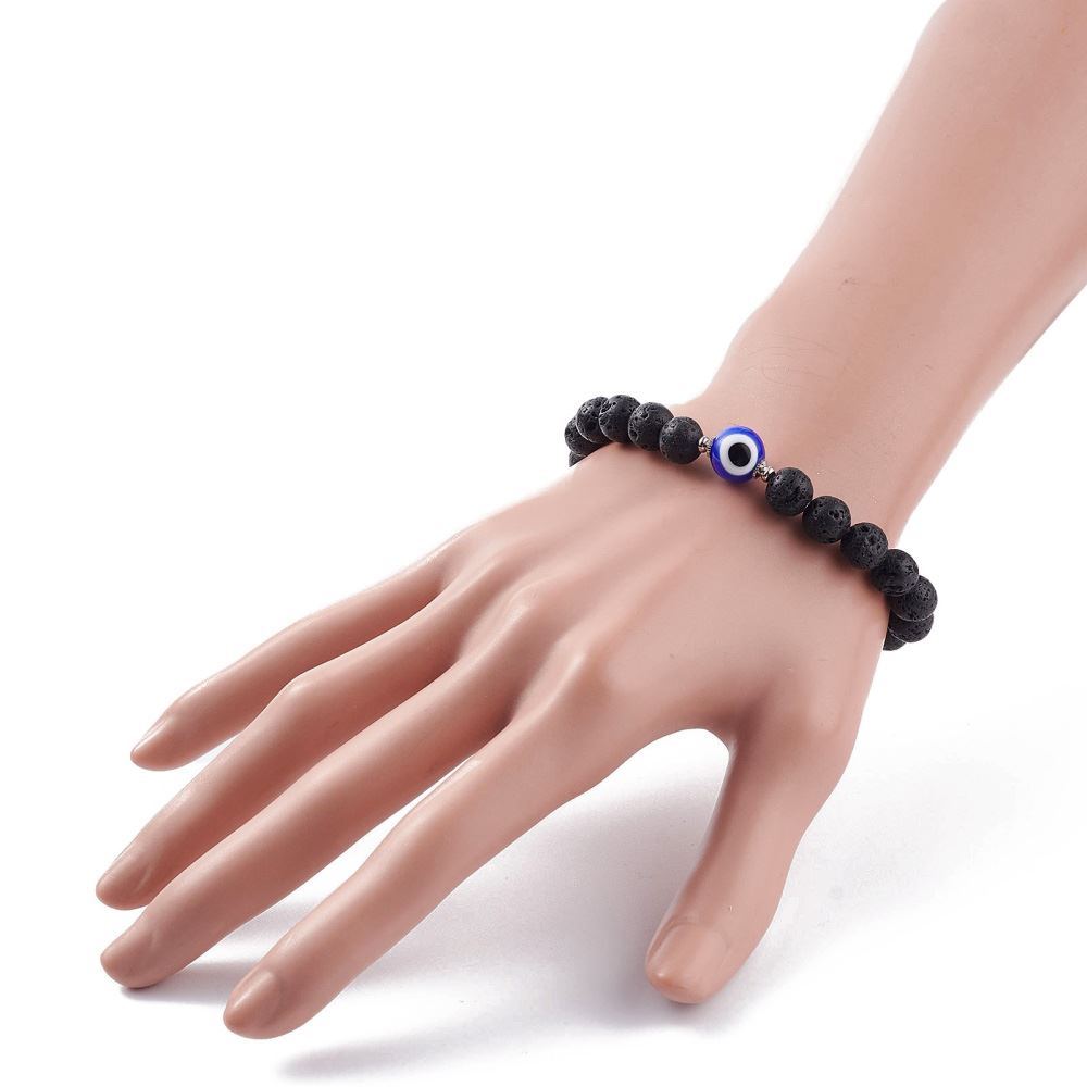 Lava Stone Bracelet with Evil Eye, Assorted Colour - image 4