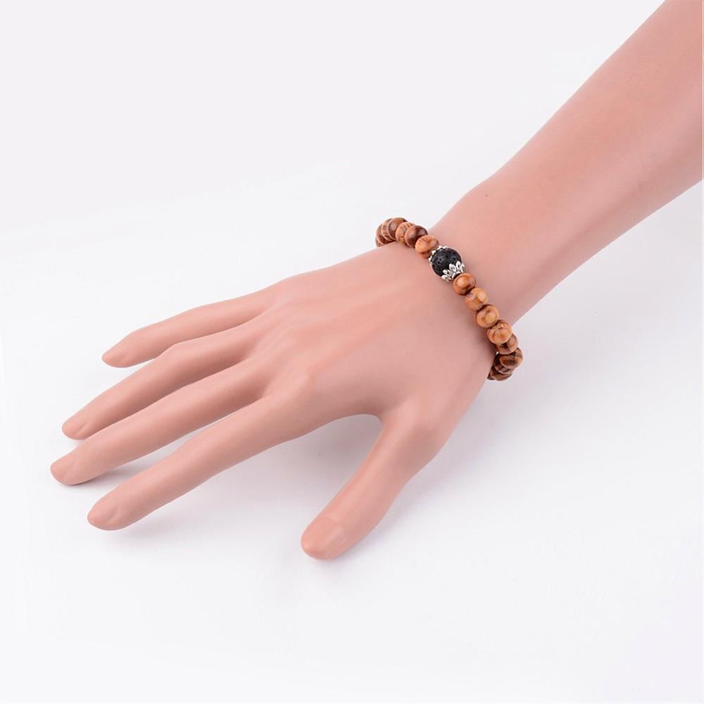 Wood Bracelet with Lava Rock