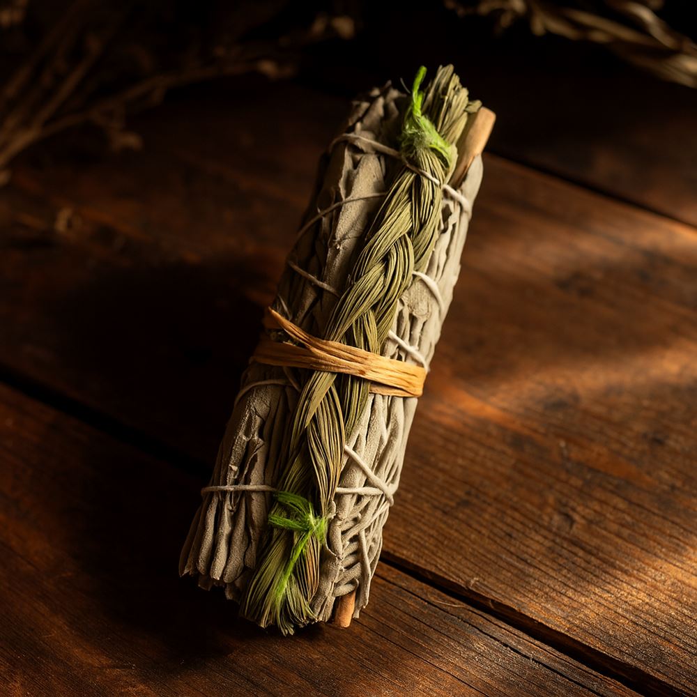 Smudge Stick, White Sage and Braided Sweet Grass 4"