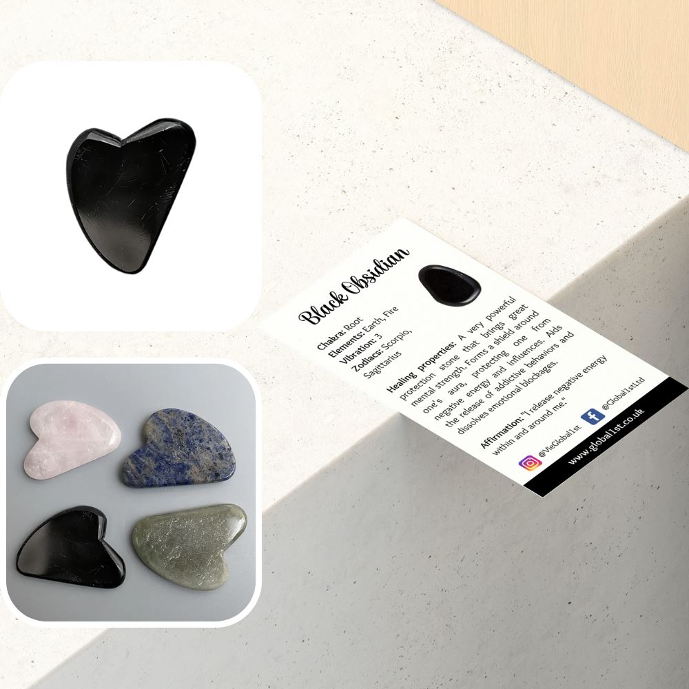 Gua Sha Facial Massage Tool, 8x5cm, Black Obsidian