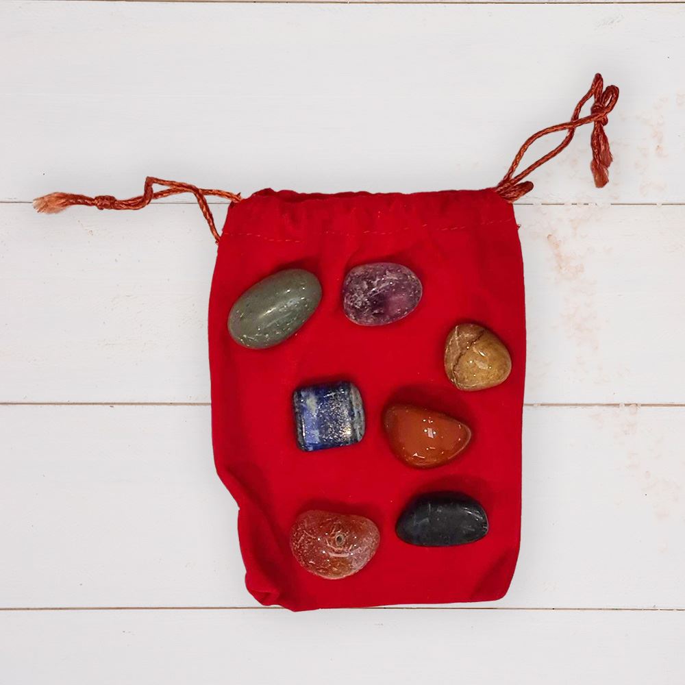 7 Chakra Stone Set with Pouch, 1-2cm
