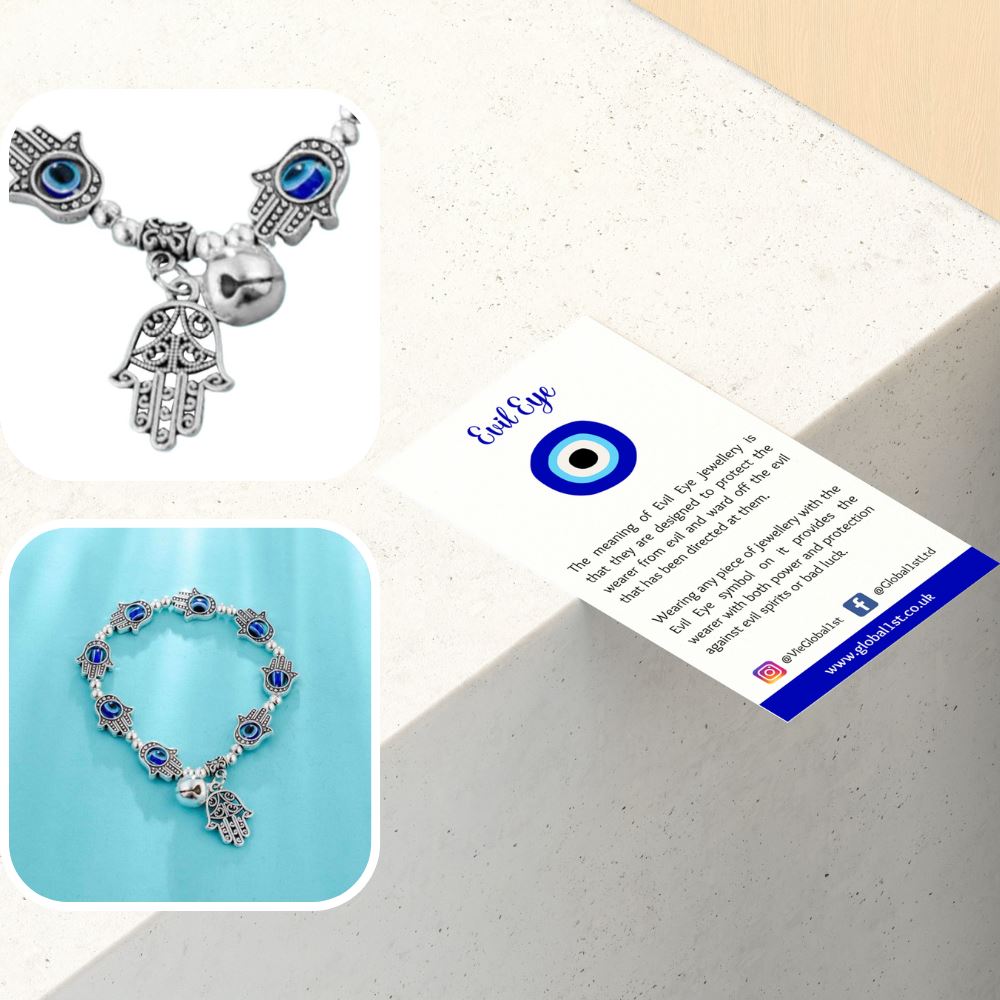 Evil Eye & Hamsa Bracelet, Silver