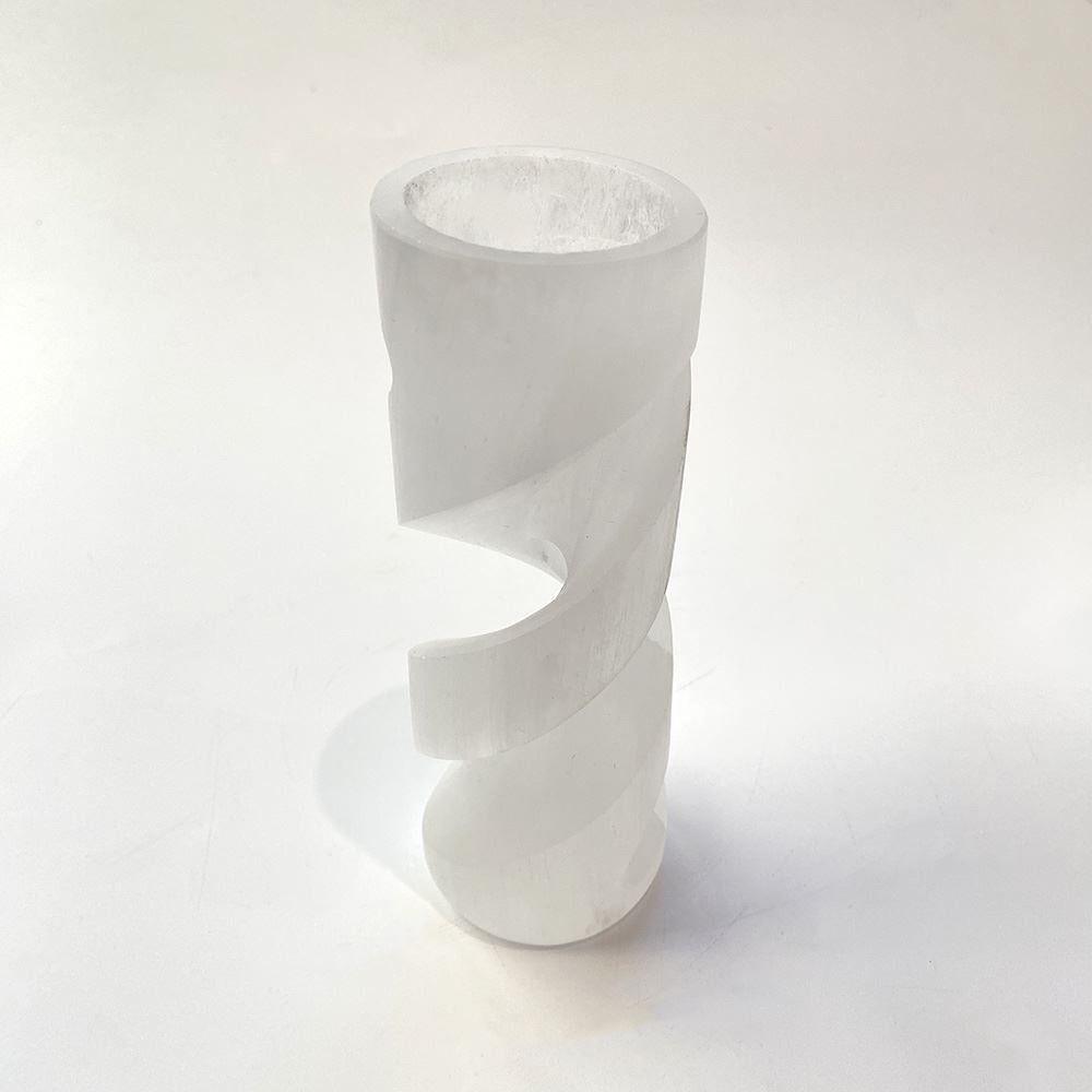 Selenite Spiral Candle Holder, 5x14cm