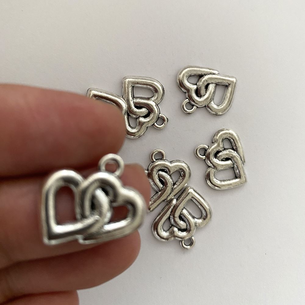 Alloy Charm, Double Heart, Approx. 1.5x1cm, Single