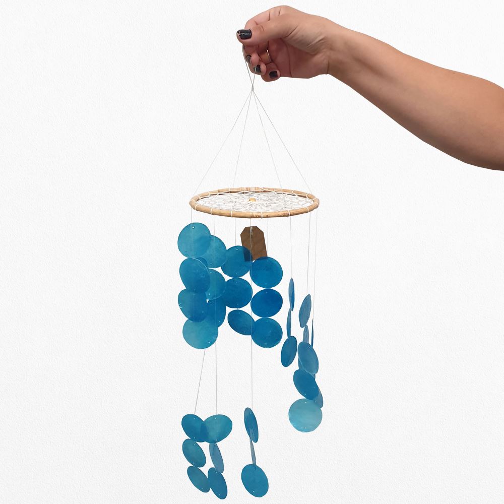 Capiz Shell Wind Chime, 45cm Hanging Height, Blue