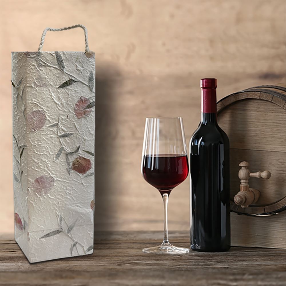 Mulberry Paper Wine Bag, Flowered, 10x34x10cm, Single