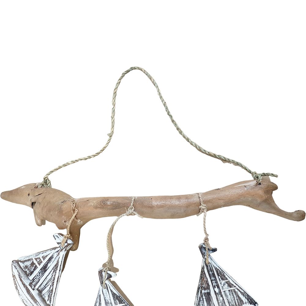 Boat with Capiz Shell Wind Chime, 60cm Hanging Height