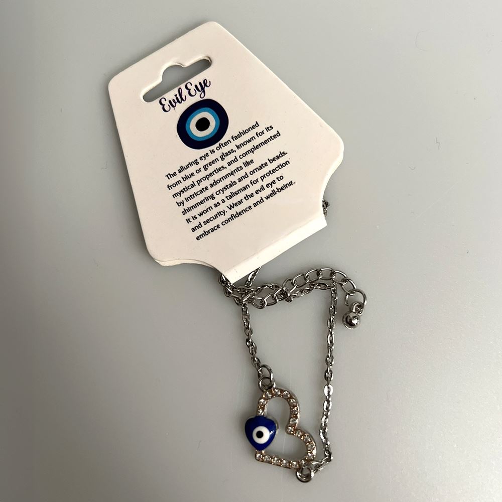 Evil Eye Anklet, Rhinestone Heart (JIT)