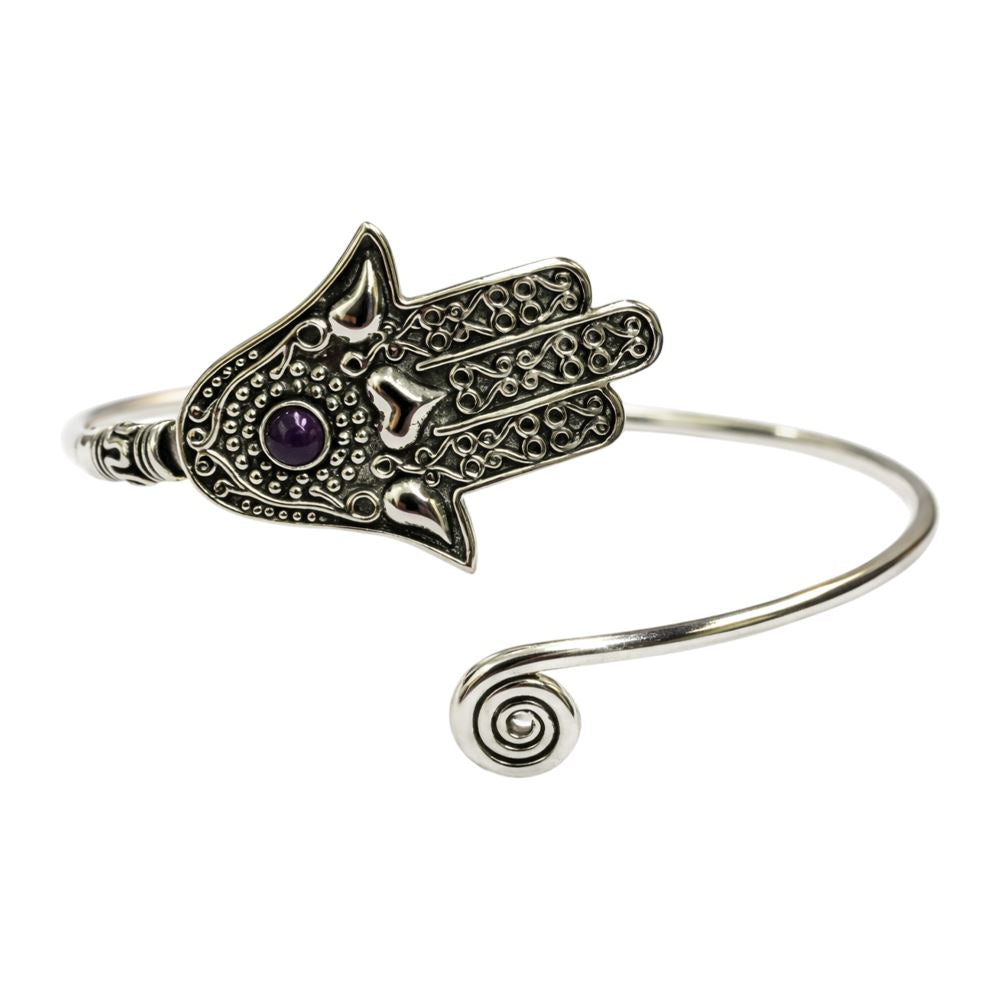 Silver-Plated Adjustable Hamsa Spiral Cuff Bangle - image 13