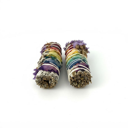 Smudge Stick, White Sage, 7 Chakra Petals and Purple Sinuata 4"