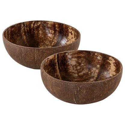 Natural Coconut Shell Bowls, Food-Safe Lacquered Interior, Medium 11-12cm Set