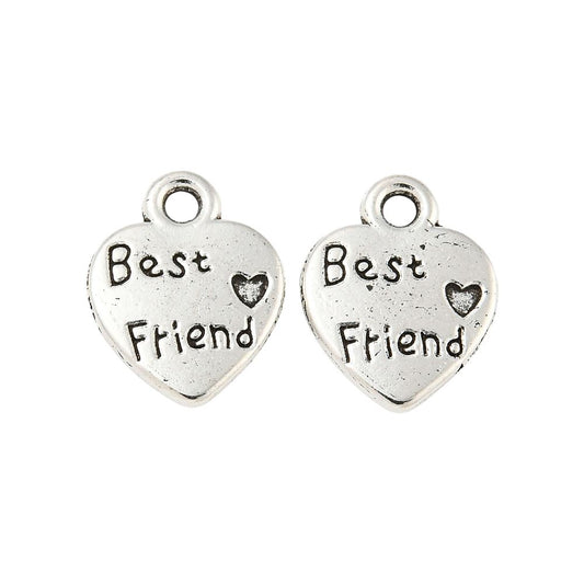 Alloy Charm, Best Friend Heart, Antique Silver, Approx. 1.2x1cm, Pack of 50