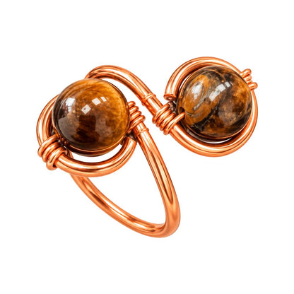 Copper Ring with Polished Stone, Design #03, Tiger's Eye