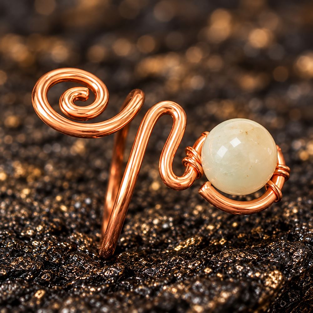 Copper Ring with Polished Stone, Design #01, Amazonite