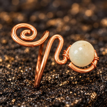 Copper Ring with Polished Stone, Design #01, Amazonite