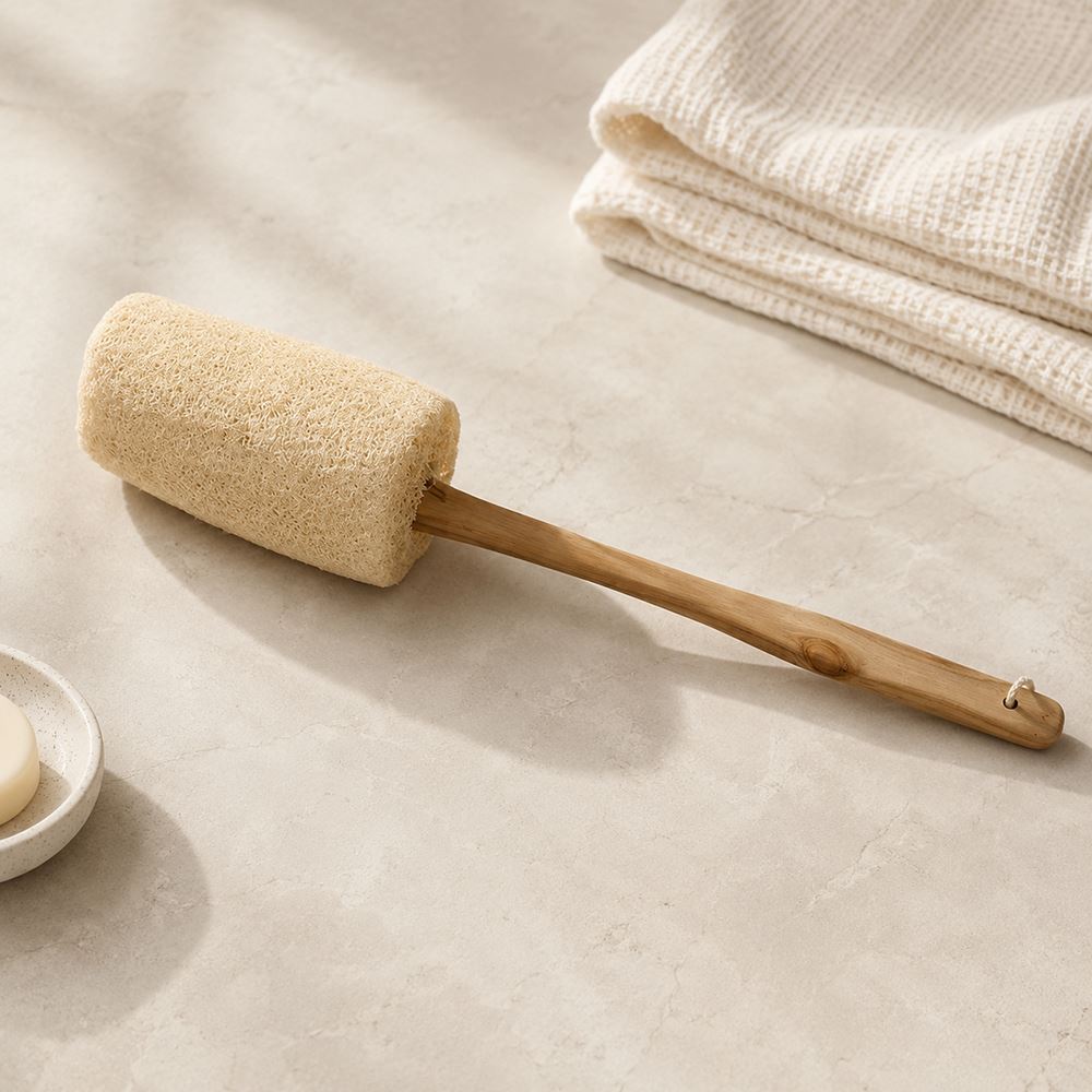 Natural Loofah with Wooden Handle, Large, 44.5x9cm