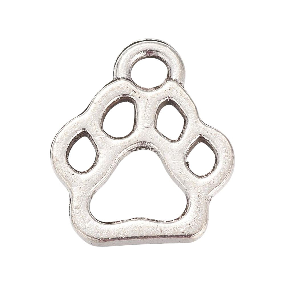 Alloy Charm, Paw Print, Antique Silver, Approx. 1.3x1.1cm, Pack of 50