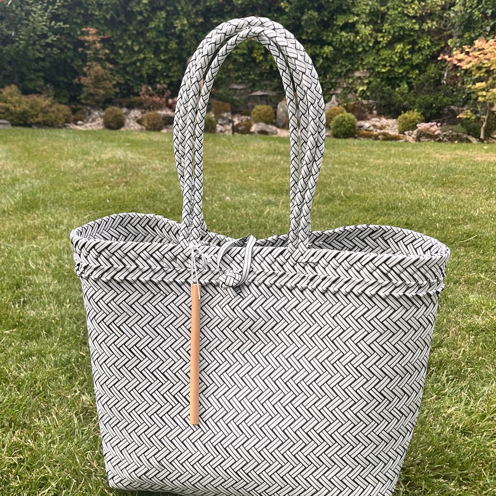 Recycled Plastic Woven Beach/Tote Long Strapped Bag, Large