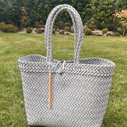 Recycled Plastic Woven Beach/Tote Long Strapped Bag, Large