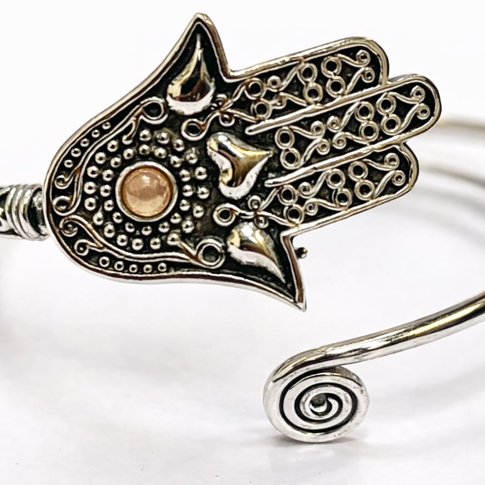 Silver-Plated Adjustable Hamsa Spiral Cuff Bangle - image 10