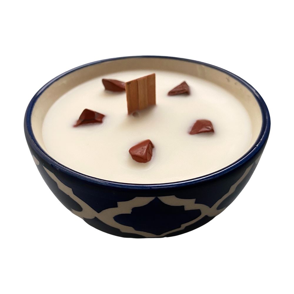 Ceramic Bowl Candle, Cinnamon Apple with Red Jasper Crystals