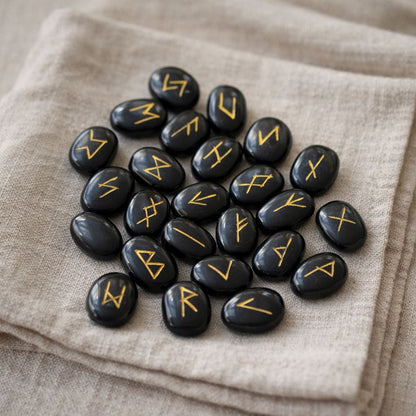 Elder Futhark Rune Set, Oval Stones 2 x 1.5cm, With Pouch