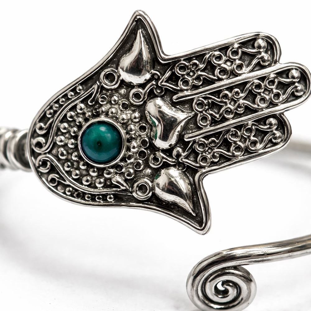 Silver-Plated Adjustable Hamsa Spiral Cuff Bangle - image 3