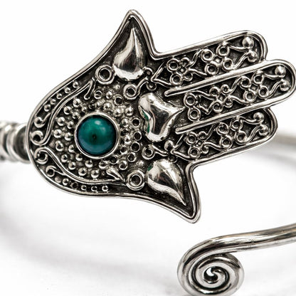 Silver-Plated Adjustable Hamsa Spiral Cuff Bangle - image 3